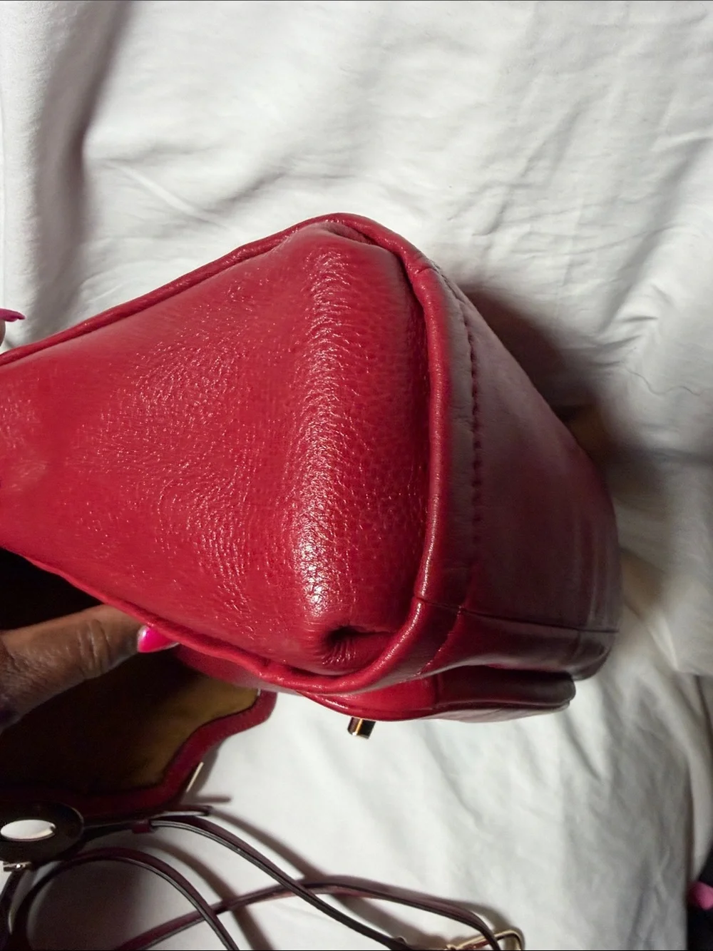 Coach Red Pebbled Leather Top-Handle Satchel with Gold Hardware - Picture 8 of 14